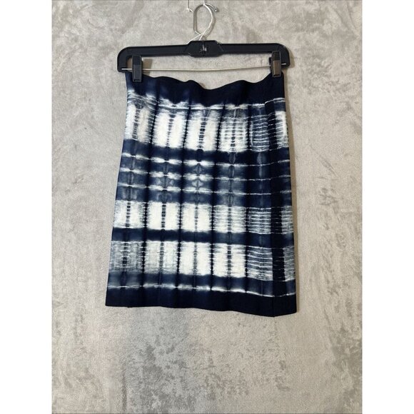 BCBGMAXAZRIA Mini Skirt Small Blue White Tie Dye Ribbed Bodycon Stretch - Picture 2 of 7